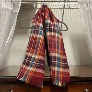 Women's Burgundy, Blue, Yellow, Orange, and White Plaid Blanket Scarf